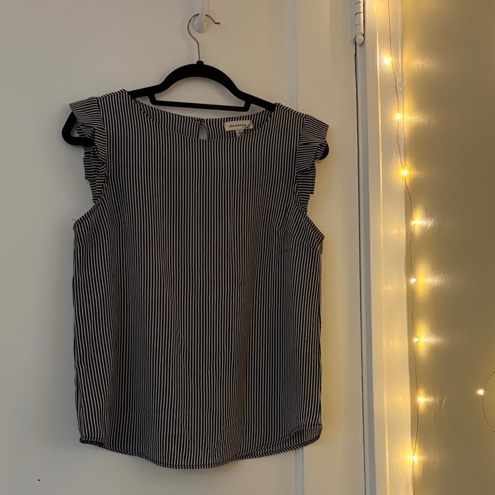 Women's Black & White Striped Ruffle Sleeve Top